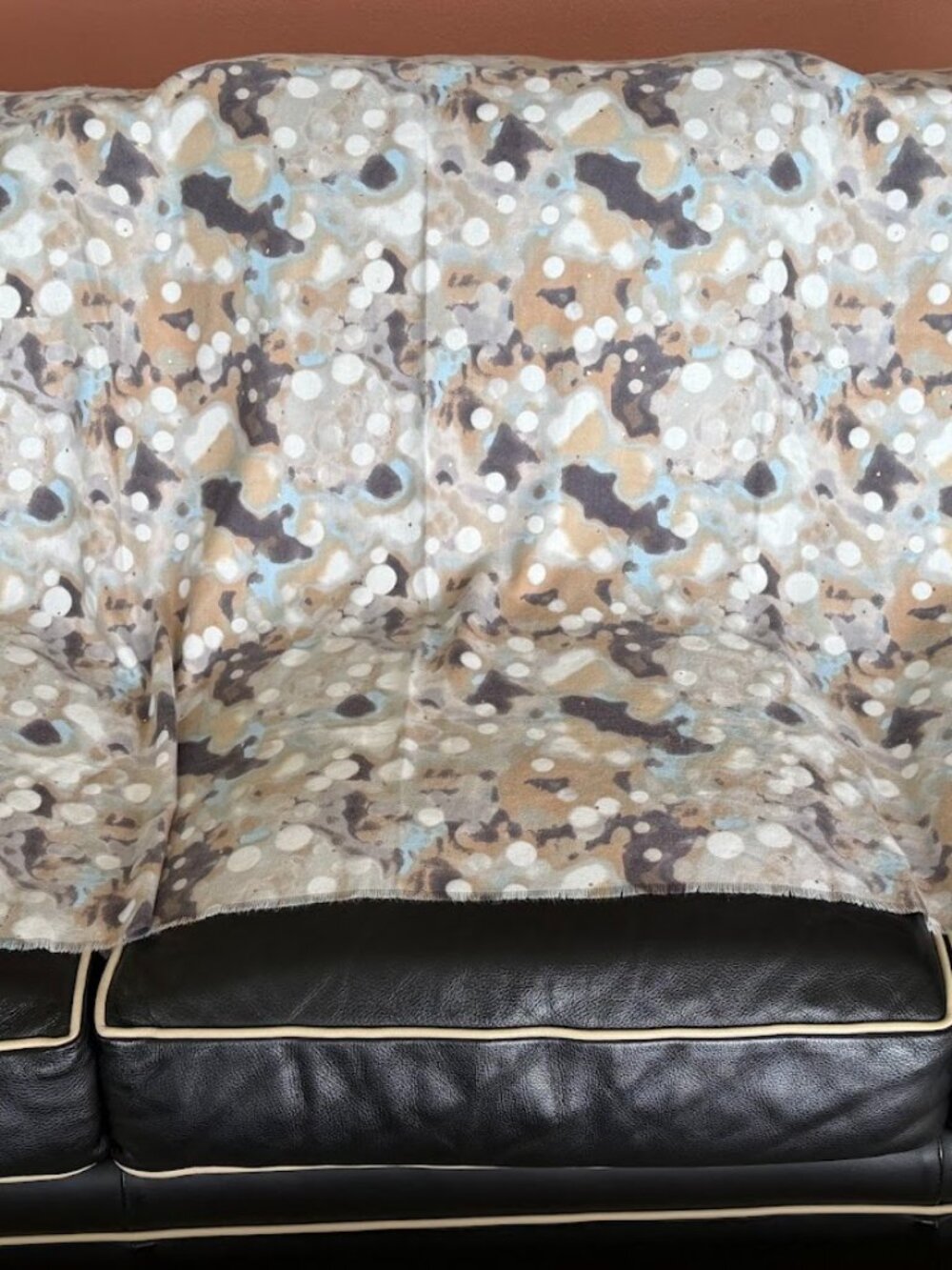 Vince Camuto Gold Fleck Gray Tan Abstract Print Square Blanket Scarf